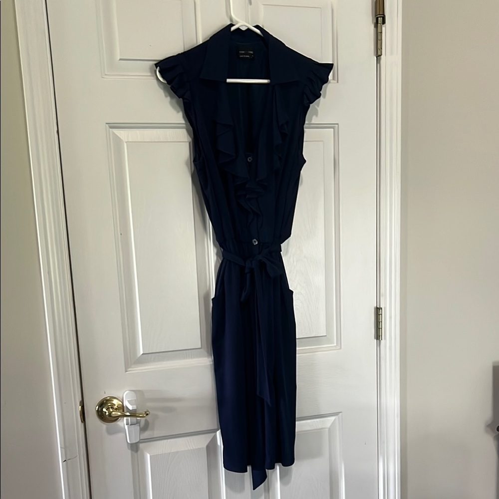 Max & Cleo Peacoat Blue/Navy Midi Dress with Ruffles